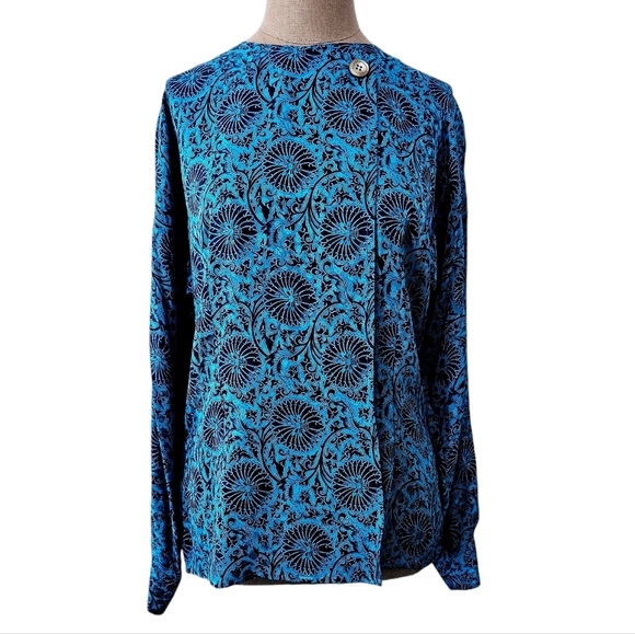 Vintage Christian Dior 100% Silk Blouse/Silk Shirt Top Azure Blue Black 6 - Picture 7 of 16